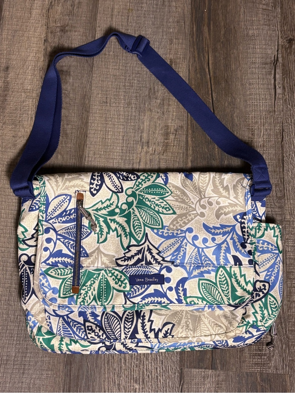 Vera Bradley Mediterranean Blue Laptop Messenger Bag‎ Crossbody Retired Floral